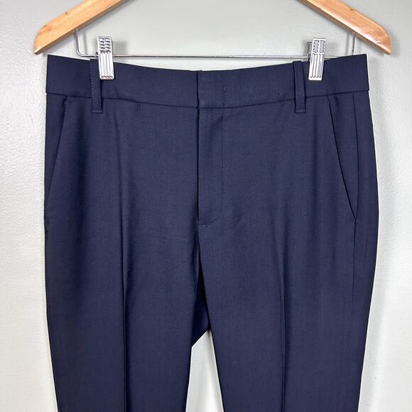Vince Cuffed Coin Pocket Trousers Navy Blue Wool Straight Leg Work Pants size 4 - Picture 4 of 8